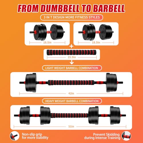 Adjustable Weights Dumbbells Set, Free Weights with Connector, Convertible Dumbbell Barbell Push-up Stand Set, 3 in 1 Home...