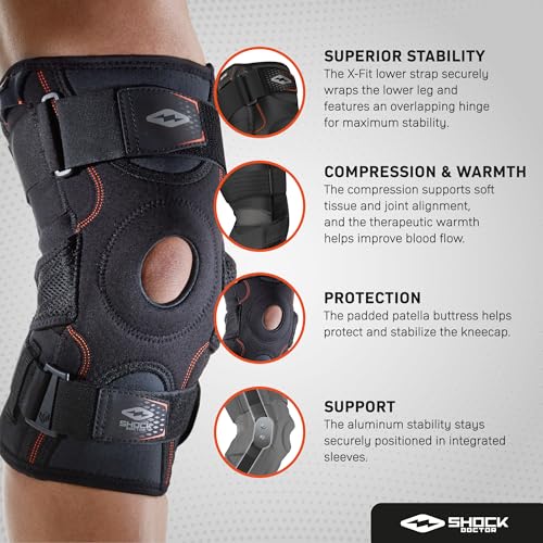 Shock Doctor Knee Brace, Compression Knee Brace for Men & Women, Hinged Knee Brace with Side Stabilizers, Maximum Support,...