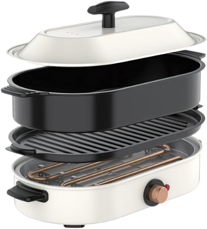 Multi-Functional Electric Hot Pot, 3-in-1 Non-Stick Cooking Pot with Steaming, Frying and Boiling Functions, Removable Grill Pan for Home and Dorm Use