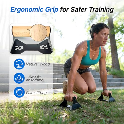 Rocalt Parallettes Push Up Handles - Push Up Board with Ergonomic Wooden Handles & Heavy-Duty Steel, Strength Training Pus...