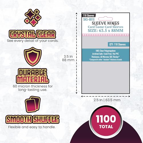Sleeve Kings Card Game Card Sleeves 63.5x88mm (10x110 Pack, 1100 Sleeves) – Protective Covers for Trading Cards, Board Gam...