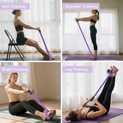 Resistance Bands with Handles, 6-Tubes Elastic Foot Pedal Resistance Bands, Natural Rubber Ankle Puller Sit-up Exercise, M...