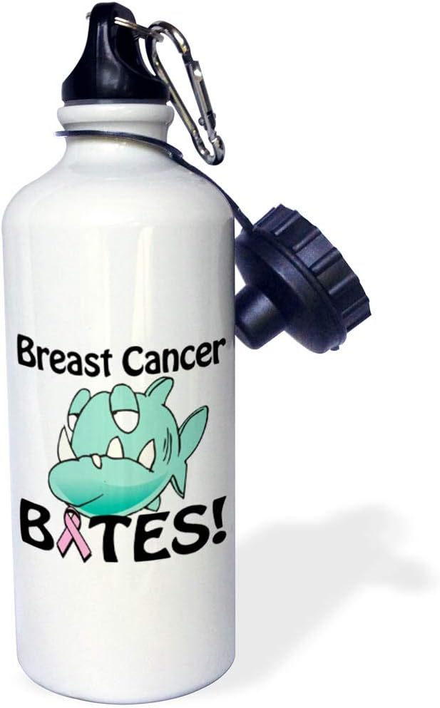3dRose Breast Cancer Bites Awareness Ribbon Cause Design Sports Water Bottle, 21 oz, White