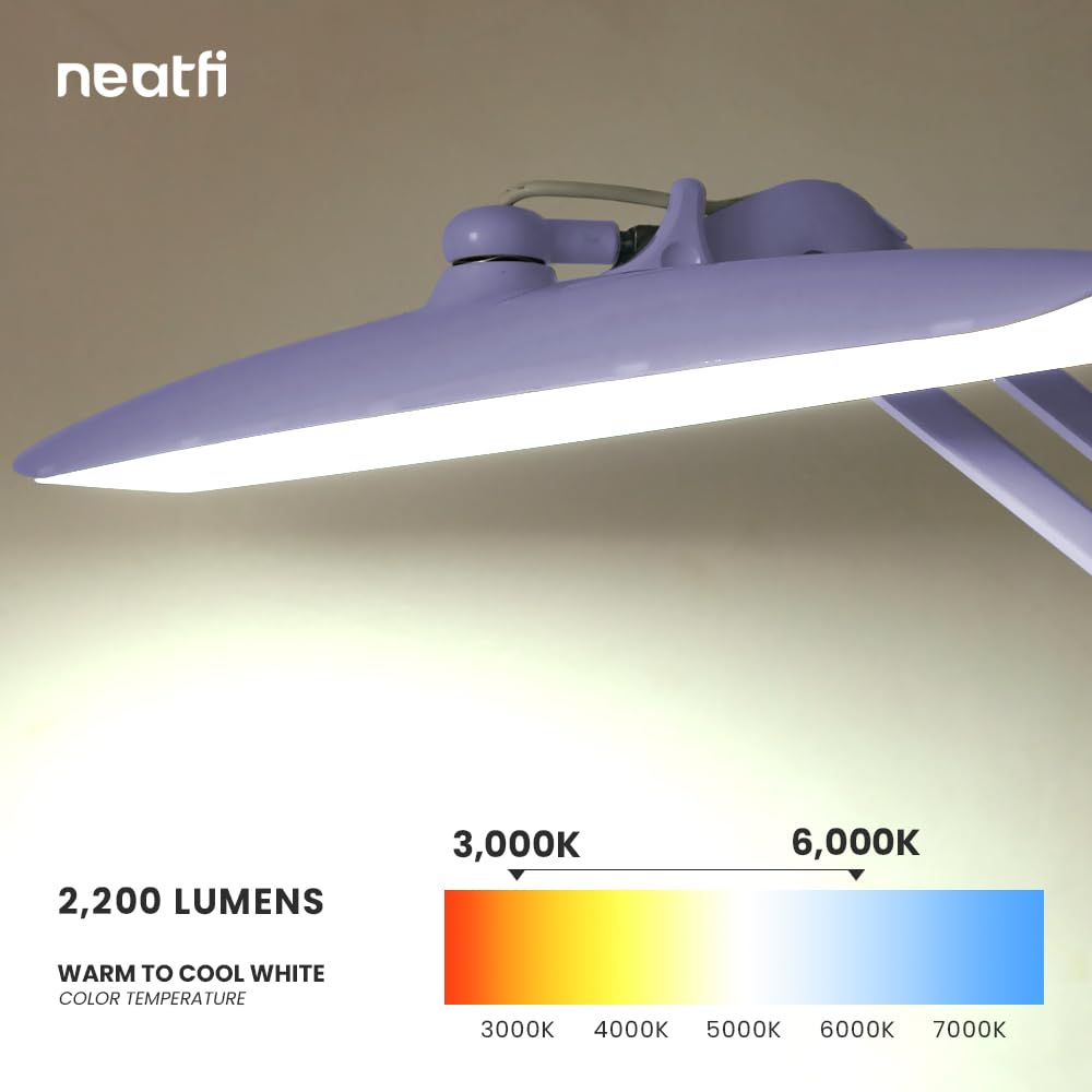 Neatfi Xl 2 200 Lumens Led Task Lamp  24W  117 Pcs Smd Led  Dimmable  4 Level Brightness  3 Light Modes  Desk Light For Home  Office  Workbench (Cct  Lavender)