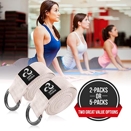 2-PACK or 5-PACK Yoga Exercise Adjustable Straps 8Ft | BONUS eBook | with Durable D-Ring For Pilates & Gym Workouts | Hold...