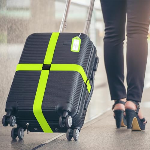 8 Pack Luggage Straps and Tags Set - 4 Straps, 4 Tags, TSA Approved Suitcase Belt, Green