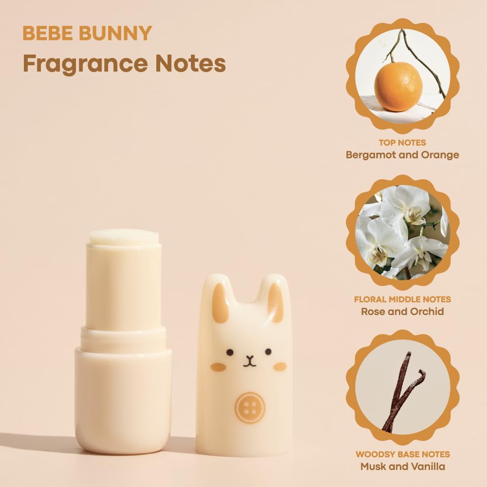 TONYMOLY Bebe Bunny Pocket Bunny Bar Solid Perfume Stick for Women – Long Lasting Bergamot, Orange, Rose & Orchid Fragrance Balm – Cute Korean Travel Size Solid Perfume for On-The-Go Freshness