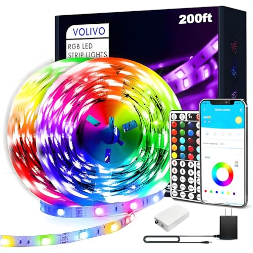 VOLIVO LED Strip Lights for Bedroom 200ft, Smart Bluetooth RGB Light Strips with App Control & Music Sync, Color Changing ...