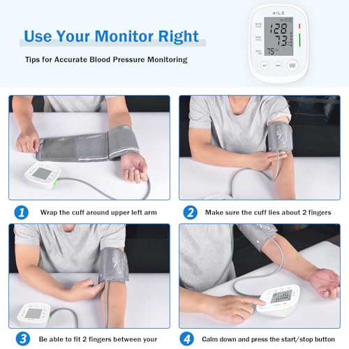 AILE Blood Pressure Monitor, Blood Pressure Machine Upper Arm Large Cuff(8.7"-16.5"), High Automatic Blood Pressure Monito...