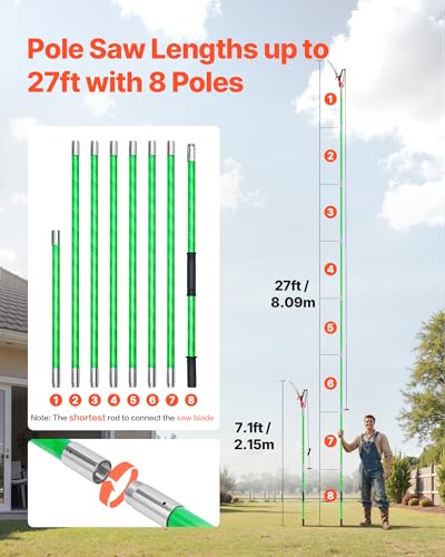 VEVOR Manual Pole Saw, 3.87-27 ft Extendable Pole Tree Pruner with Scissors, Sharp 65Mn Steel Blade, Lightweight Fiberglas...