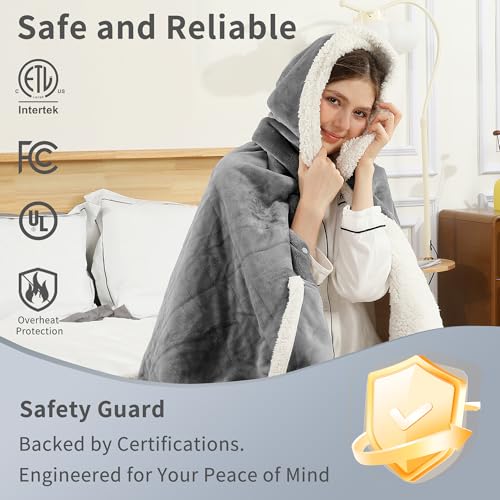 ESTINGO Wearable Heated Blanket Electric Throw, Heated Shawl with 6 Heating Levels and 1-4 Hours Auto Off, Heated Hoodie W...