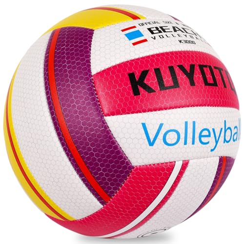 KUYOTQ Beach Volleyball Official Size Thickened Surface Soft Leather Outdoor Volleyball Waterproof in&Outdoor for Youth Wo...