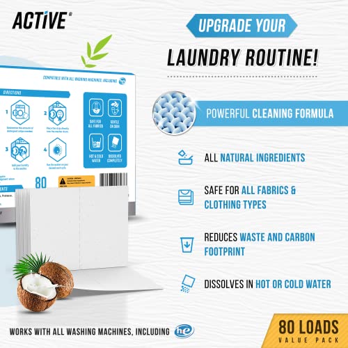 Laundry Detergent Sheets Eco Washing Strips - 80 Loads, Liquidless Fresh Scented Clothes Washer Sheet, Zero Waste Travel L...