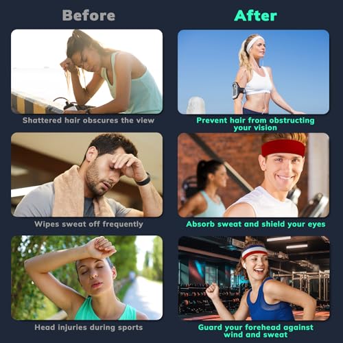 Sweatbands Sports Headband for Men & Women - Terry Cloth Moisture-Wicking Sports Towel Headband for Tennis, Basketball, Ru...