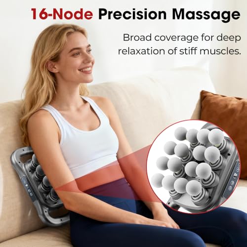 Back Massager for Relief Deep Tissue with Heat, 16 Heads Hands-Free Electric Back Massager, with 9 Modes & 9 Levels Deep T...