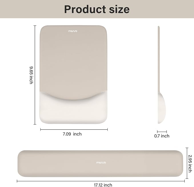 MOSISO Wrist Rest Support for Mouse Pad&Keyboard Set, Rectangular Ergonomic Mousepad Non-Slip Base Home/Office Pain Relief&Easy Typing Pad with Neoprene Cloth&Raised Silicone Lining, Stone Gray
