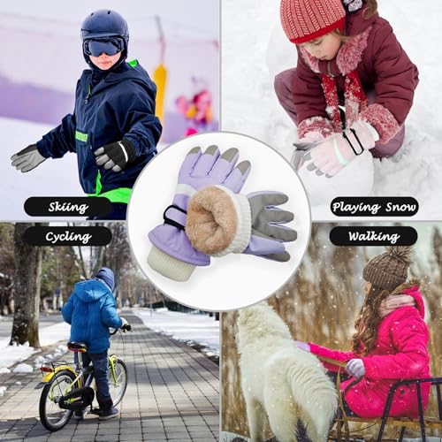 Kids Winter Snow Ski Gloves for Boys Girls Children Snowboard Waterproof Thermal Fleece Gloves for Cold Weather