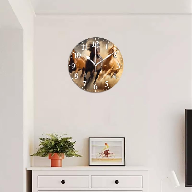 Horses Wall Clock Non-Ticking Silent Clocks Battery Operated Analog Decor Clock for Home-Three Horses Run Through The Desert(10inch)