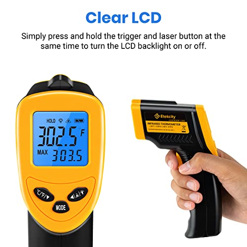 Etekcity Infrared Thermometer Laser Temperature Gun 1080, -58°F~ 1130°F for Meat Food Candy Pizza Oven, Heat Gun for Cooking, Kitchen, Fridge, Reptile, BBQ, HAVC, Adjustable Emissivity & Max Measure