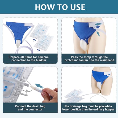 Wearable Urine Collector Set with Silicone Capsule and Breathable Fixing Pants with 1000ml and 2000ml Urine Bags with Adju...