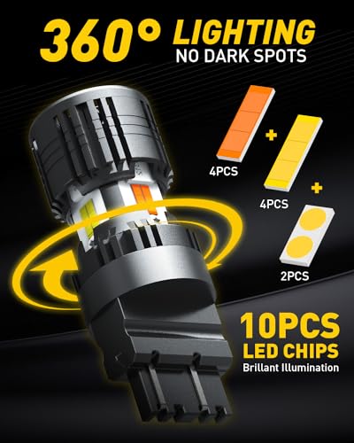 AUXITO Latest CANBUS 3157 Switchback LED Bulbs 3057 3457 4157 Dual Color Amber/White Anti Hyper Flash Built-in Resistor Er...