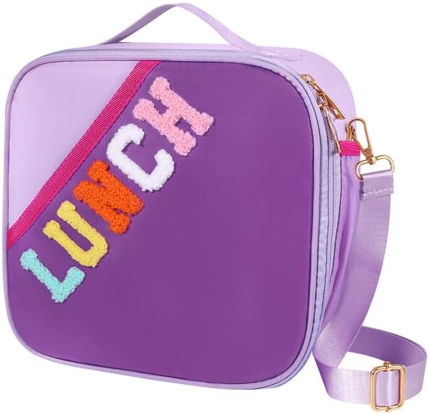 Lunch Bag Kids,Insulated Lunch Bag With Adjustable Shoulder Strap,Reusable Lunch Bag for Kids, Girls,Boys, lunch Bag Women,Preppy Lunch Box for School,Travel, Picnic (dark purple)