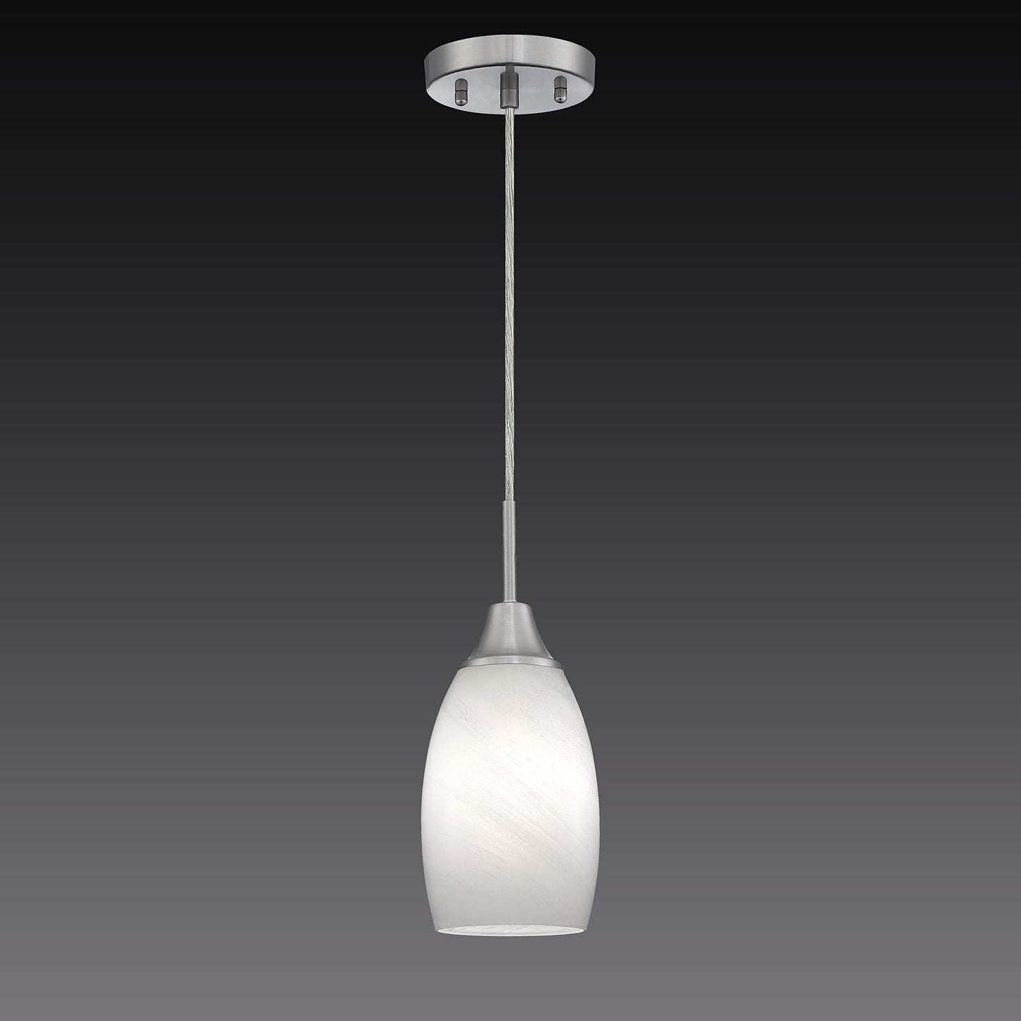 Viinew Mini Glass Pendant Light, Handblown White Swirl Art Glass, Adjustable Cord, Brushed Nickel, 4.72in, 1-Pack