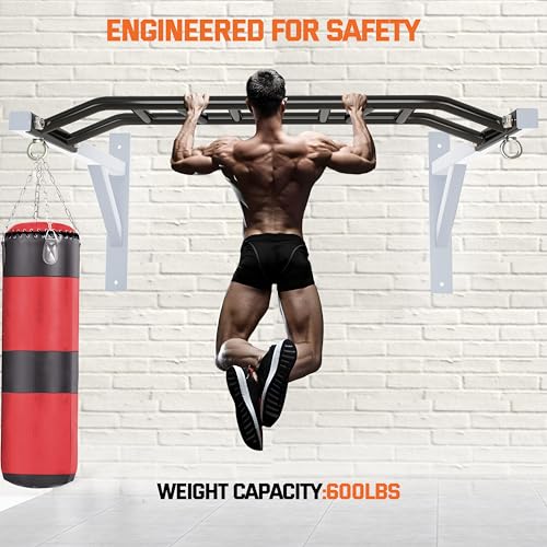 Upgrade Pull Up Bar Wall Mounted,Heavy Duty Multi Grip Chin Up Bar for Strength Training, 600 lbs Capacity, Durable Steel ...
