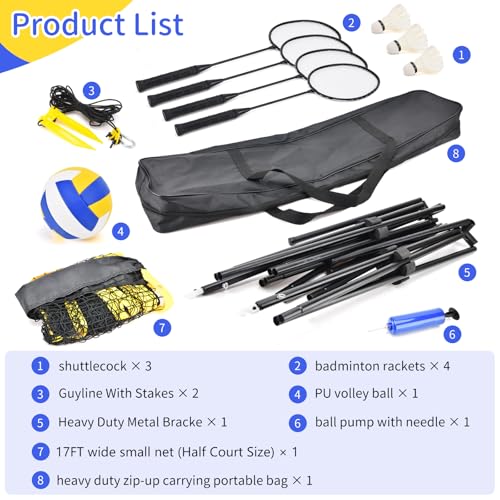 Badminton Pickleball Net, Adjustable Height Portable Badminton Net-2-in-1 Volleyball and Badminton Set, Pickleball Net for...