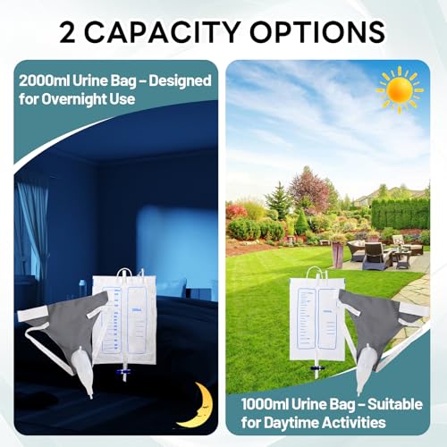 Wearable Urine Collector with Reusable Silicone Urine Pouch Breathable Fixing Pants 2000ml and 1000ml Urinary Drainage Bag...