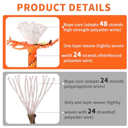Arborist Rope Climbing Rope Swing for Tree(1/2in x 100ft) Logging Rope 48 Strands for Pull, Swing, Knot (Orange)