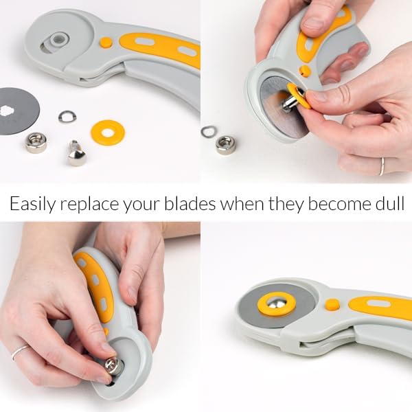 WA Portman Self Healing Cutting Mat & Rotary Cutter Set – 45mm Rotary Cutter for Fabric with 5 Extra Blades with 24x36 Fabric Cutting Mats for Crafts & 6x24 Acrylic Quilting Rulers – 3pc Sewing Kit