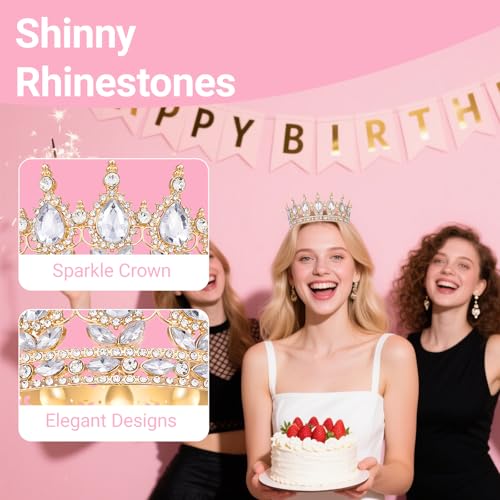 Papoopy Crown for Women, Queen Crown Tiara for Birthday Wedding Party Decorations Golden