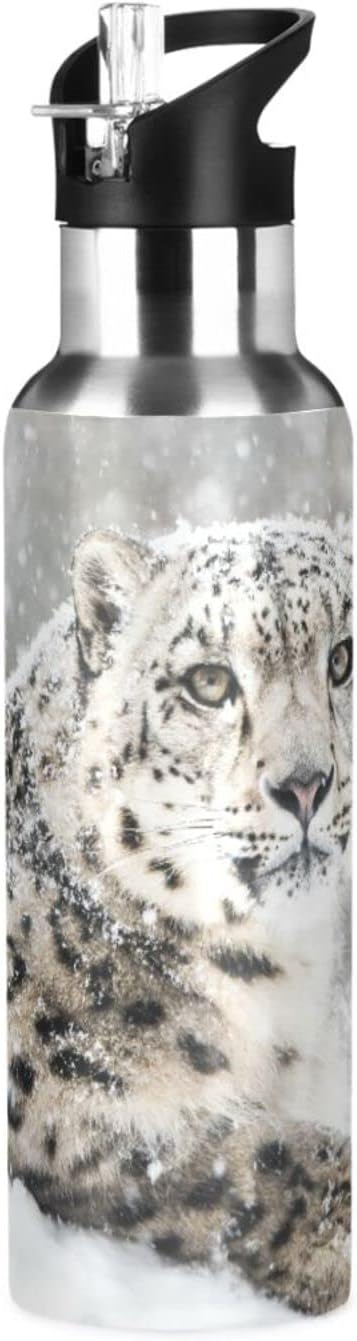 senya 34 Oz Water Bottle with Straw Snow Leopard Stainless Steel Water Bottle for Traveling Sports Leakproof Insulated Water Bottle
