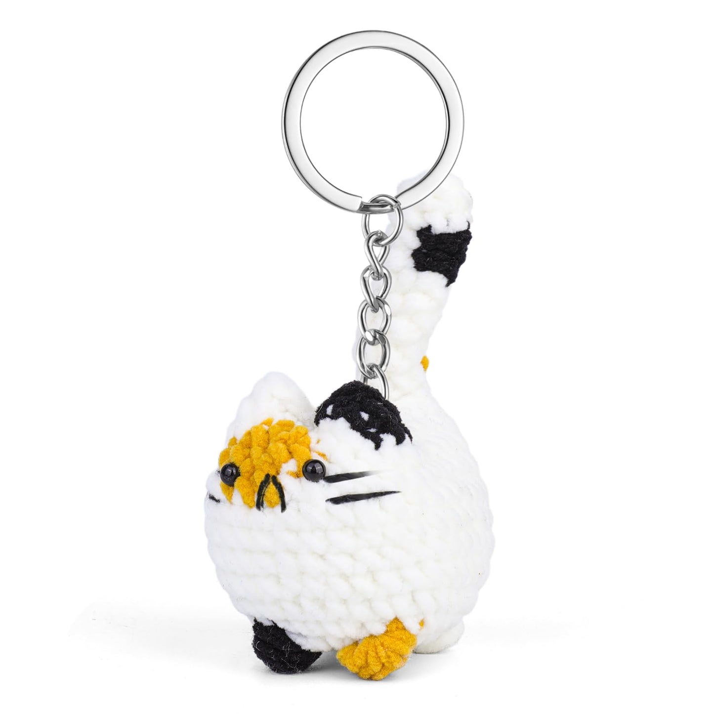 Rimvoe Cute Crochet Cat Keychain, Gift for Cat Lovers, Handmade Stuffed Keychain Charm for Backpack Handbag Bag Purse (Calico)