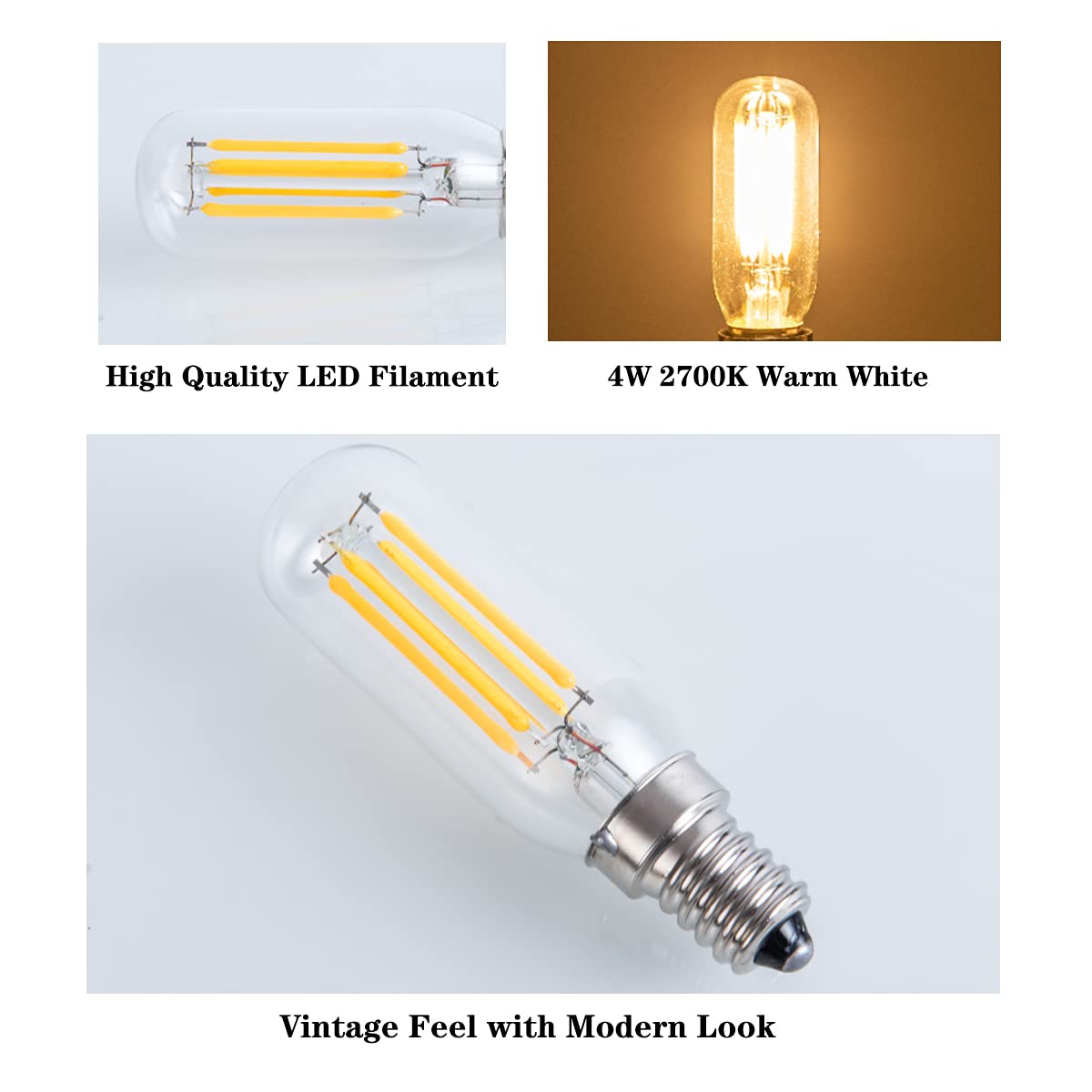 Shuwdkar E14 Led Bulb 4W Warm White 2700K Clear Vintage Candelabra Bulbs, 6 Pack, Glass