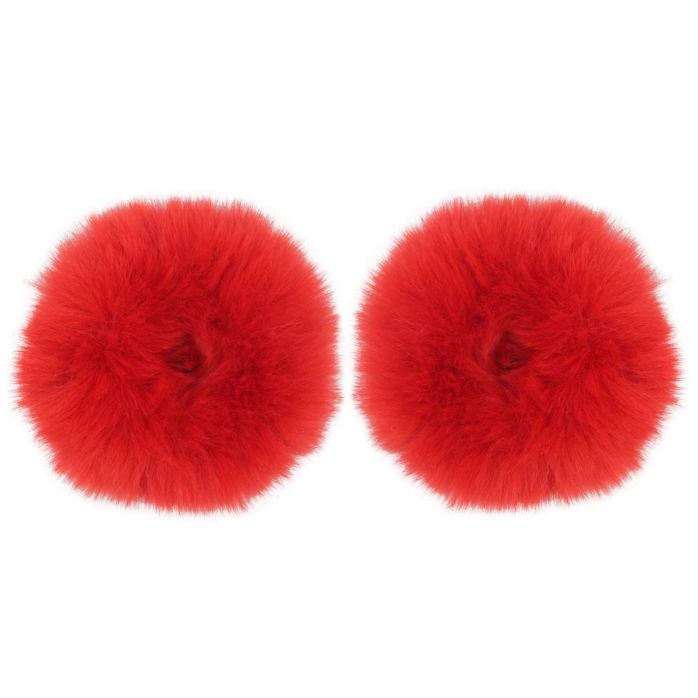 Furling Pompoms 2pcs Pack Furry Faux Fur Hair Scrunchies Artificial Fur Hair Bobbles Elastic Hair Band Rope Wristband Ponytail A