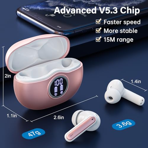 Fhumsh A10 Pro Wireless Earbuds Bluetooth 5.3 HiFi Stereo, 50H Playback LED Digital Display Earphones, ENC Noise Cancellin...