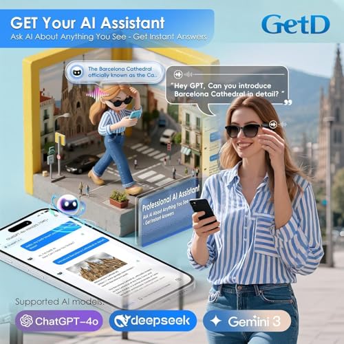 GetD 2026 New AI Glasses for Men & Women, Smart Sunglasses Powered by ChatGPT with 145-Language Translation, Bluetooth 5.4...
