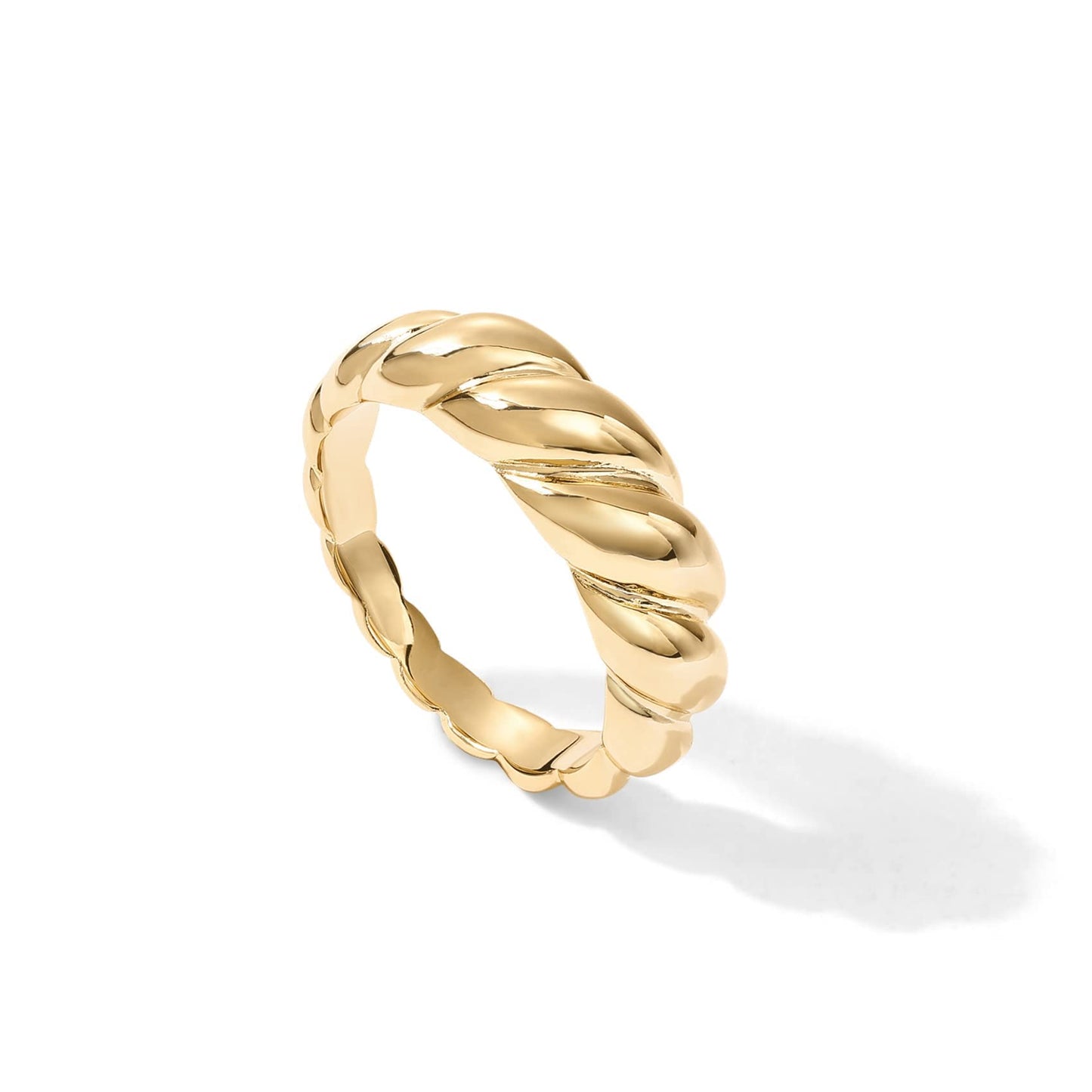 PAVOI 14K Yellow Gold Plated Croissant Dome Rings for Women - Trendy Twisted Braided Band - Chunky Signet Stackable Ring Steteme