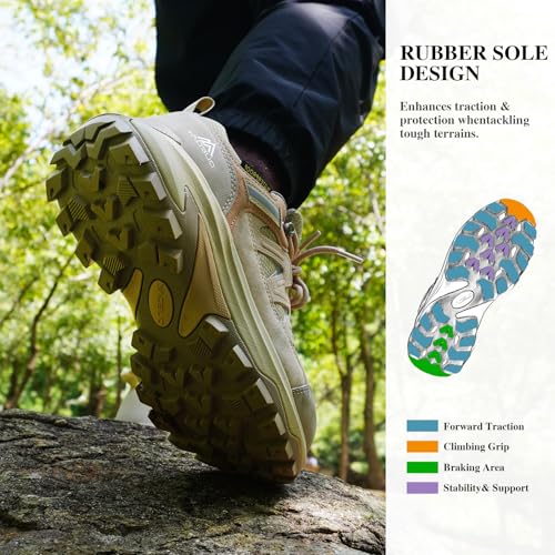 Queday Waterproof Hiking Shoes for Women Men Non Slip Leather Outdoor Backpacking Shoes All Terrain Lug Sole Camping Climb...