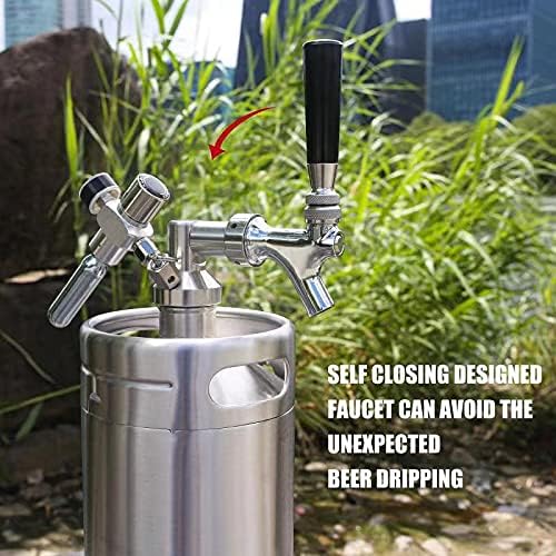 64OZ Mini Keg Growler, Pressurized Home Dispenser System with Self-Closing Design Faucet Keeps Carbonation and Fresh for Homebrew, Craft and Draft Beer