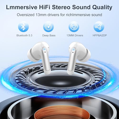 WeurGhy Wireless Earbuds, HiFi Sound Bluetooth 5.3 Headphones with 4 ENC Noise Mic, 56H Playtime Ear Buds with LED Displa...