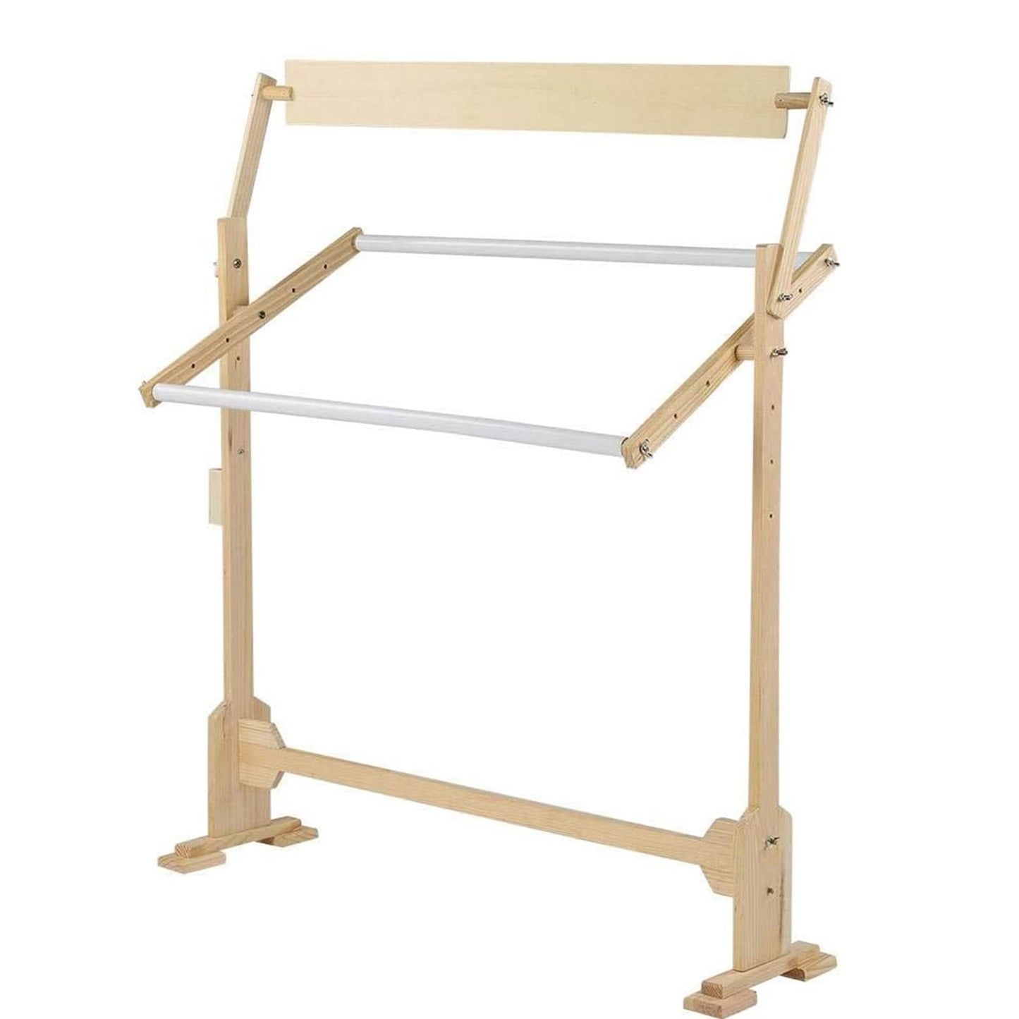 Adjustable Embroidery Stand, Wooden Frame Cross Stitch Floor Stand 360° Rotated Needlework Stand Holder Lap Table Craft Sewing Tool with Scroll Frame