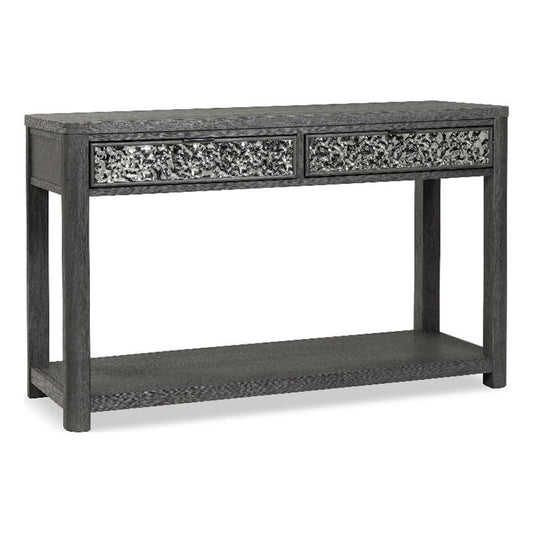 Furniture of America Selyra Modern Contemporary Solid Wood 48-inch Sofa Table with Dented Stainless Steel Accents, Wire Brush and Drawer on Ball-Bearing Glides for Living Room, Ash Gray