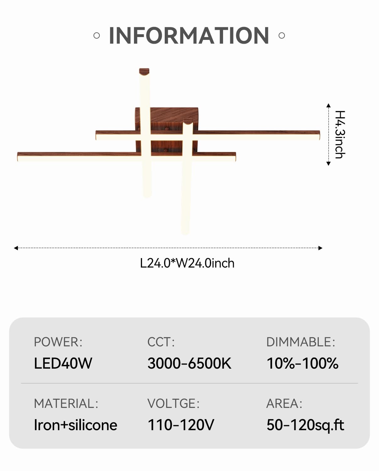 JFHTNFJ Modern Sputnik Ceiling Light Fixture LED Dimmable with Remote Control 4-Light Wood Color Chandelier for Bedroom, Kitchen, Living Room