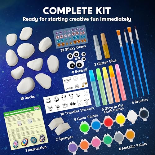 Rock Painting Kit- Glow in The Dark Rock Kit, Arts and Crafts for Kids Ages 6-12, Art Supplies Toy , Kids Craft Paint Kit...