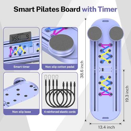 MOVOCA Pilates Board,Foldable Pilates Reformer Equipment with Timer, Multi-Purpose Portable Pilates Reformer Machine Home ...