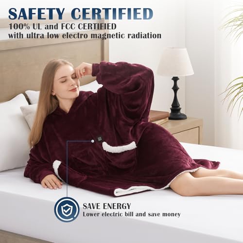 Homemate Heated Wearable Blanket Hoodie - with Battery Pack 7.4V - Oversized Electric Blanket Hoodie for Women Men - Warm ...