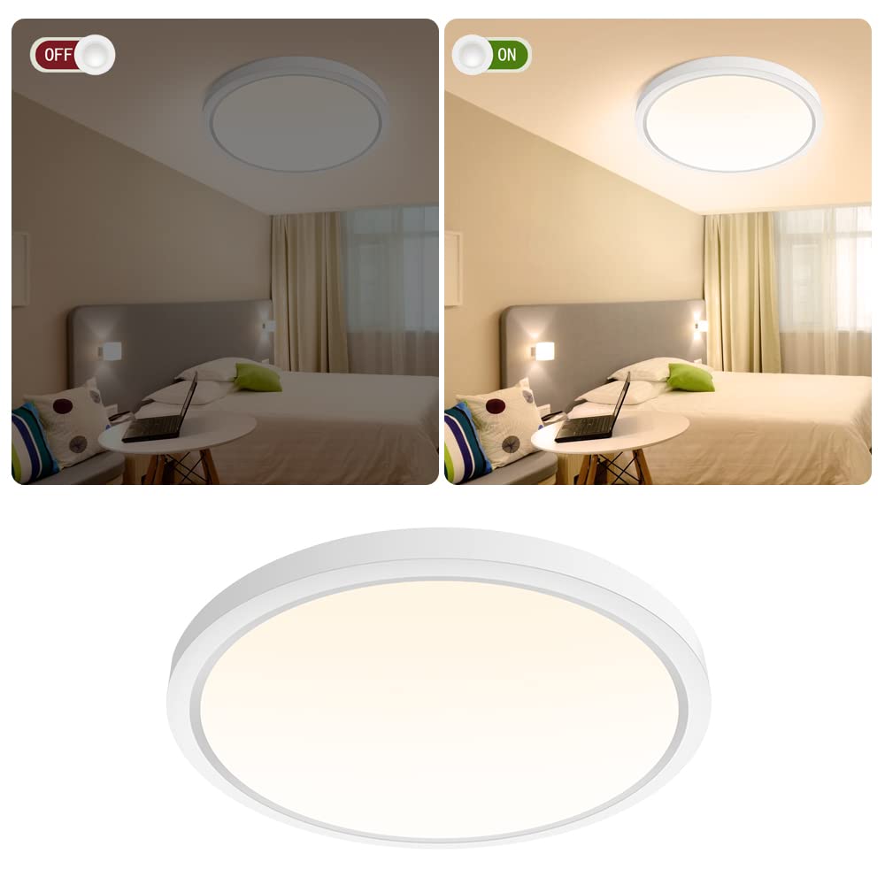 inShareplus 9inch LED Flush Mount Ceiling Light Fixture, 18W, Warm White, 1800LM, Plastic